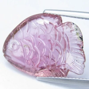 11.74Cts Artistic Carving Natural Pink Tourmaline Fish Shape Loose Gemstone - Picture 1 of 5