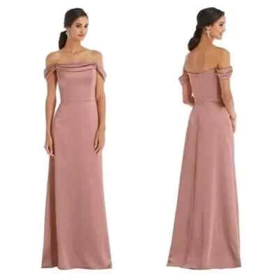 Платье DESSY BRIDESMAIDS Lux Charmeuse с открытыми плечами поджаренный сахар размер 16 с подкладкой - Изображение 1 из 4