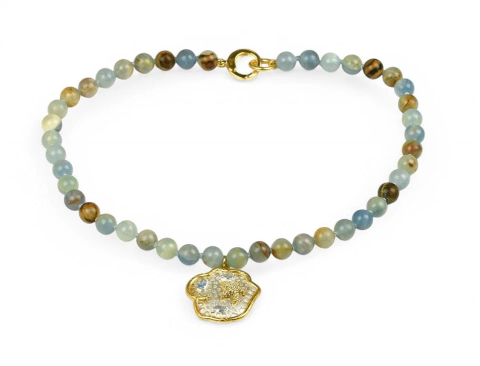 Misis POSIDONIA Collana in argento bicolore zirconi bianchi e azzurri e calcite - Immagine 1 di 1