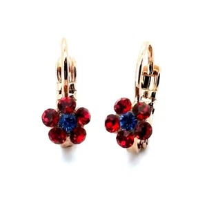 Earrings By Mariana Woman Floral Red and Royal Blue Swarovski Crystals - Picture 1 of 6
