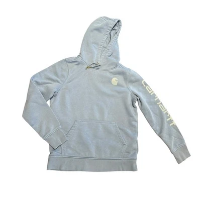 Sudadera con capucha pulóver azul cielo medio Carhartt para mujer con logotipo en el brazo Foto 1 de 4