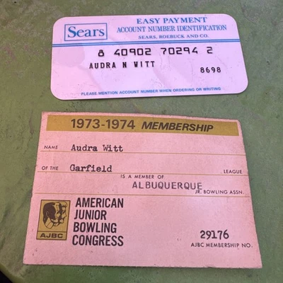 Tarjeta de pago vintage Sears y papel 1973-74 membresía de bolos junior  Foto 1 de 2