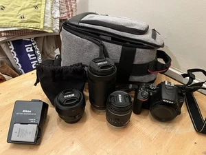 Nikon D5600 w/ 18-55mm, 70-300mm, 35mm Lenses, Battery, Charger And Bag - Picture 1 of 10