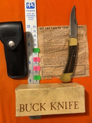 Vintage Buck 110 Folding Hunting Knife With Sheath 1972  USA - Image 1 of 4