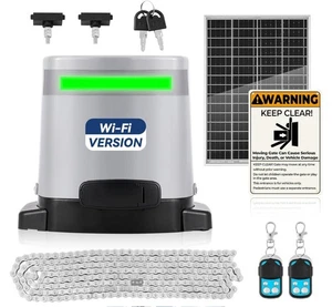 Solar Sliding Gate Opener Chain Drive with Built-in Backup Battery, WiFi Remote - Picture 1 of 7