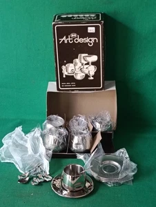 SET 6 TAZZINE DA CAFFÈ AMC ART DESIGN PIATTINI CUCCHIAINI INOX 18/10 NUOVE. DA1 - Picture 1 of 13