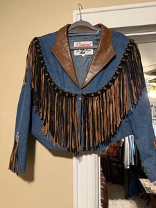 Vintage Diamond Denim & Leather Western Fransen Jacke Gr. M - Bild 1 von 18