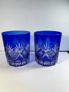 Vintage geschliffenes klares Whisky Cocktail Glas Baccarat Stil Saphir Kobaltblau - Bild 1 von 11