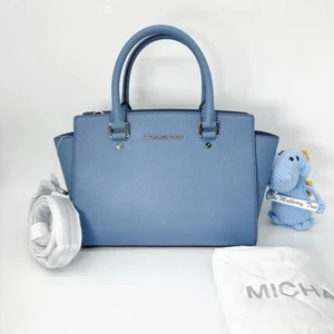 Borsa a tracolla Michael Kors media Selma Saffiano pelle denim blu - Foto 1 di 9