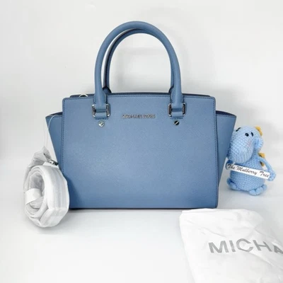 Michael Kors Medium Selma Saffiano Leather Denim Blue Crossbody Strap Satchel - Image 1 of 4
