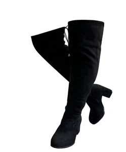 Womens Wide Calf Over The Knee Pull On Chunky Block Heel Tall Boots 10 US - Picture 1 of 11