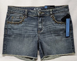 Apt. 9 Women's Frayed Embellished Denim Shorts, Daisy Wash, Size 10/New - Picture 1 of 8