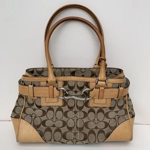 Coach Hampton Beige womens Handbag Carry All Signature Canvas Leather 10245 - Picture 1 of 9