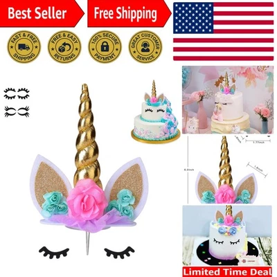 Decoración de pastel de unicornio hecha a mano con cuerno dorado reutilizable para celebraciones mágicas Foto 1 de 4