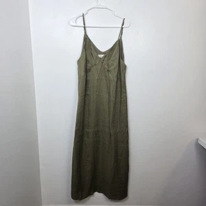 Hirsch & Timber Green 100% Linen Boho Minimalist Babydoll Maxi Dress Size XL - Picture 1 of 9