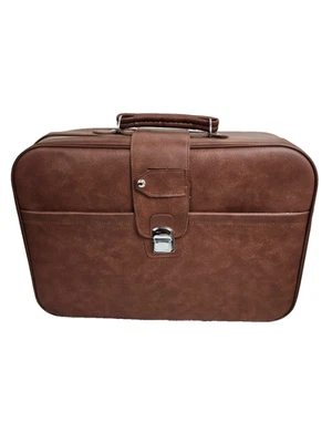 Vintage Faux Leather 22" Suitcase Luggage Brown 22x17x6 - Image 1 of 4