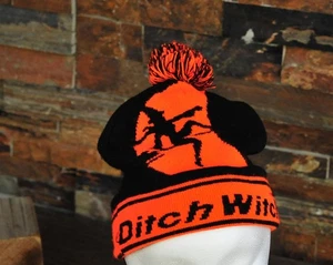 Vintage Ditch Witch Beanie Winter Ski Pom Hat Orange Black Made In USA - Picture 1 of 8