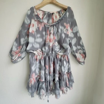 Rebecca Taylor Silk Floral Ruffle Mini Dress Boho Romantic Vacay Resortwear Sz 0 - Image 1 of 4
