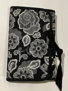 Thirty-One 31 Fold & Go Black White Floral Trifold Organizer Tote Folder 9x6 in - Picture 1 of 2