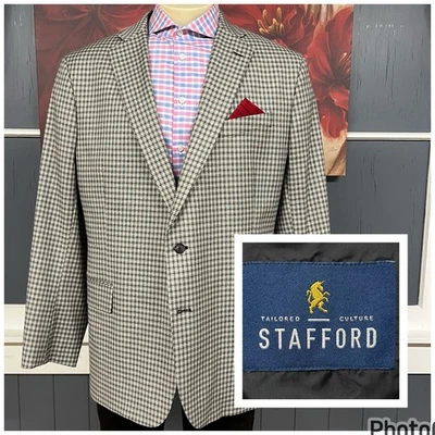 Stafford Year Round Blazer Sport Coat Men 50R Polyester Blend Stretch Gray/Black - Image 1 of 4