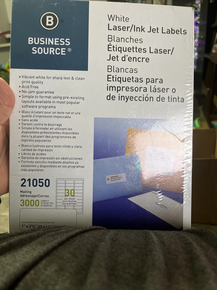 Business Source 21050 White Laser Label - 1" X 2. 5/8", 30/Sheet, 3000/Pack - Image 1 of 1
