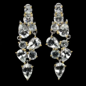 AQUAMARINE GENUINE MINED GEMS SOLID STERLING SILVER 925 EARRINGS - Picture 1 of 4