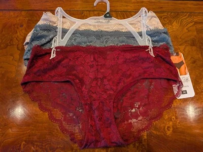 3 NWT Rene' Rofe' Lingerie Women's Floral Nylon & Lace Hipsters In 3 Colors   M - Image 1 of 4