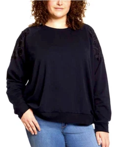 Gloria Vanderbilt Pullover Sweatshirt Lace Details Black NWT - Picture 1 of 2