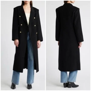 NWT Pixie Market Double Breasted Wool Coat Black Warm Longline Car Coat Sz M - Picture 1 of 15