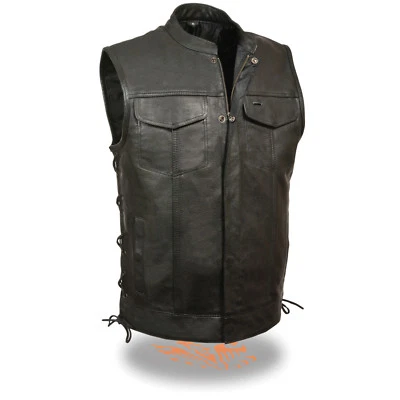 Men's SOA Leather Vest W/ Side Lace Snap/Zipper Front W/ 2 Gun Pockets - LKM3712 - Image 1 of 3