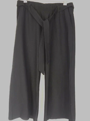 178 美元 Eileen Fisher XS 黑色弹力绉织宽腿裁剪腰带裤子全新带标签 — 第 1/4 张图片