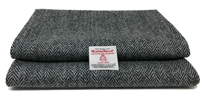 Harris Tweed Black and Grey Herringbone Fabric - Various Sizes