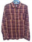 Quiksilver Shirt Mens Medium Red Orange Plaid Flannel Button Up Long Sleeves