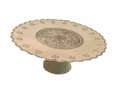 Retro Cake Stand Pedestal Cream Black Scalloped Metal 10” Diameter - Image 1 of 4