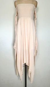 Indigo Rein Midi Dress XL Gauze Smocked Handkerchief Hem Off Shoulder Tie Ivory - Picture 1 of 11