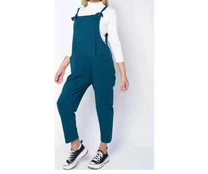 Neu italienischer Lagenlook 2 Taschen vorne zum Binden bequem Baumwolle Overall Latzhose für Damen - Bild 1 von 19