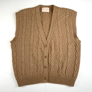 VINTAGE Pendleton Sweater Vest Mens M Shetland Wool USA Cable Knit Button V-Neck - Picture 1 of 6