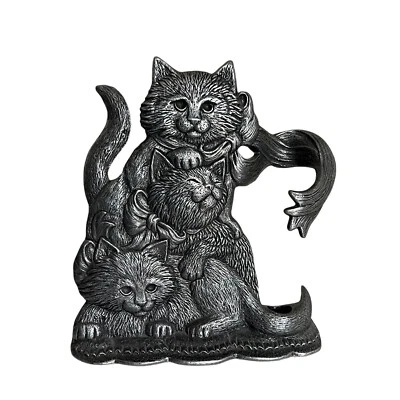 "Candelabro cónico de colección años 90 1998 Carson peltre gatos gatitos 9,5""" Foto 1 de 4