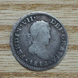 1818 Mexico City Mo 1/2 Real Silver Coin Ferdinand VII, Assayer JJ, Rare Colonia - Picture 1 of 6