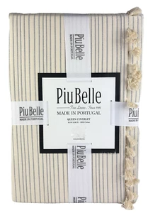 Cobertor PiuBelle QUEEN Beige Azul Rayas Algodón Hecho en Portugal Borla Borla - Imagen 1 de 12