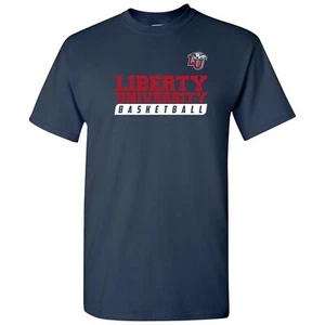 Liberty University Flames Basketball Slant Unisex Licensed T-Shirt - Navy - Picture 1 of 7