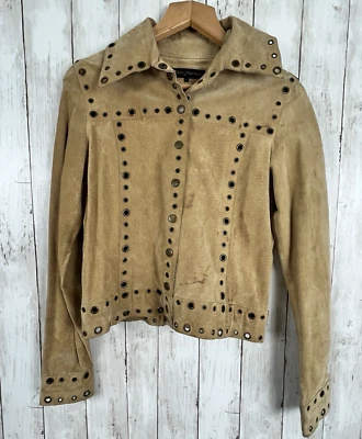 Chaqueta de Cuero Gamuza Mujer Talla 6 Moto Remache Y2K Festival Western Boho Hippie De Colección Foto 1 de 4