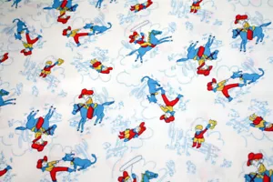 STORYBOOK COWBOY KIND SEILEN UND REITEN IN BLAU UND ROT - 100% BAUMWOLLSTOFF - Bild 1 von 4