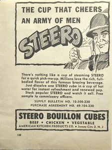 Camiseta Steero Bouillon Cubes City NJ Cheers Army Hombres Carne Anuncio Impreso De Colección 1953 - Imagen 1 de 4