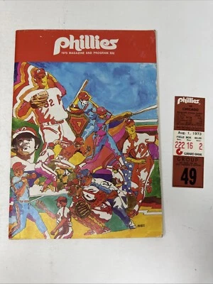 1973 Philadephia Phillies Program (scored) and Ticket Stub Aug 1st Chicago Cubs - Image 1 of 4