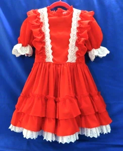 VTG Martha's Miniatures BRIGHT RED DRESS White Eyelet Lace TIERED RUFFLES sz 6 - Picture 1 of 12