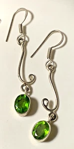 Peridot 925 Sterling Silver Oval Dangle Earring E-41 - Picture 1 of 2