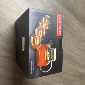 30.4oz Glass Teapot with Bamboo Lid Stovetop Safe and 3.4oz(4-pack) Double Wa... - Picture 1 of 6