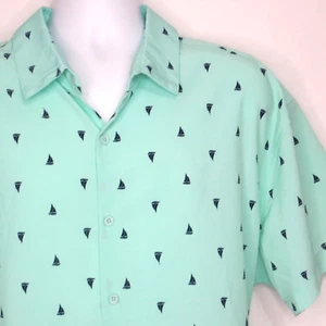 Essex Crossing Stretch Mens Green 2X Shirt 50" Blue Sailboats Poly Spandex - Picture 1 of 8