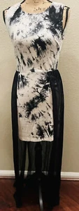 AX PARIS SLEEVELESS TYE DIED BODYCON SHEER BLACK LONG PANELS SIZE 8 NEW WITH TAG - Picture 1 of 7